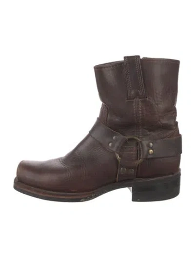 Pre-owned Frye Leather Moto Boots In Brown