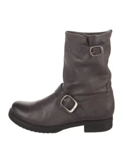 Pre-owned Frye Leather Moto Boots In Brown