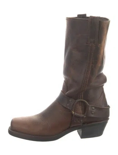 Pre-owned Frye Leather Moto Boots In Brown