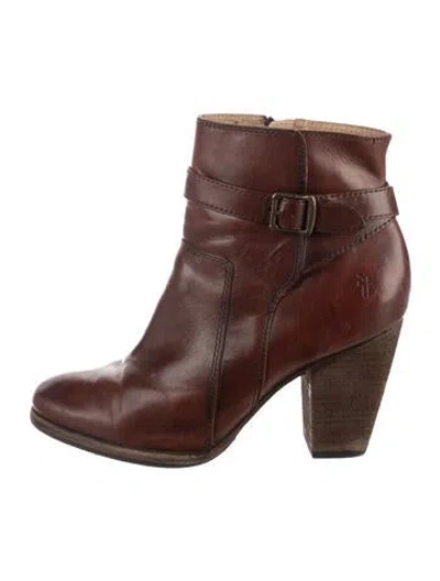 Pre-owned Frye Leather Moto Boots In Brown