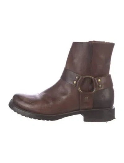Pre-owned Frye Leather Moto Boots In Brown