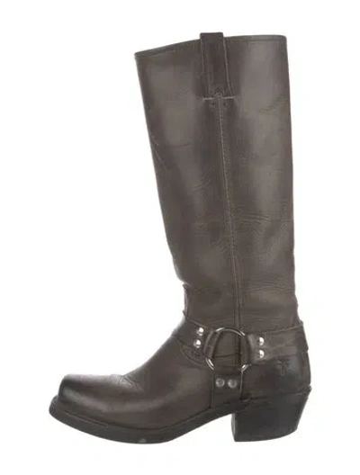 Pre-owned Frye Leather Moto Boots In Brown