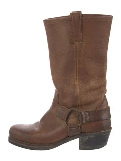 Pre-owned Frye Leather Moto Boots In Brown