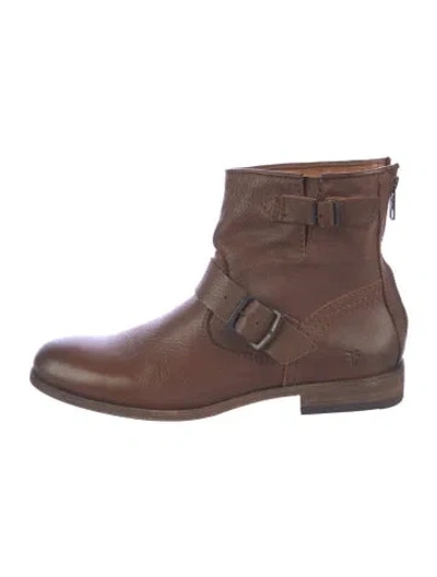 Pre-owned Frye Leather Moto Boots In Brown