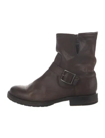 Pre-owned Frye Leather Moto Boots In Brown