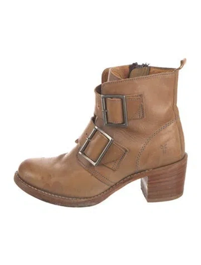 Pre-owned Frye Leather Moto Boots In Brown