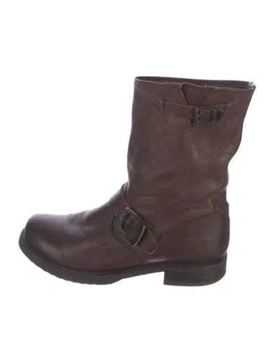 Pre-owned Frye Leather Moto Boots In Brown