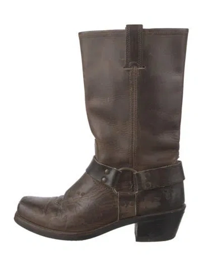 Pre-owned Frye Leather Moto Boots In Brown