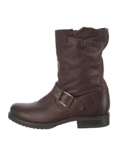 Pre-owned Frye Leather Moto Boots In Brown