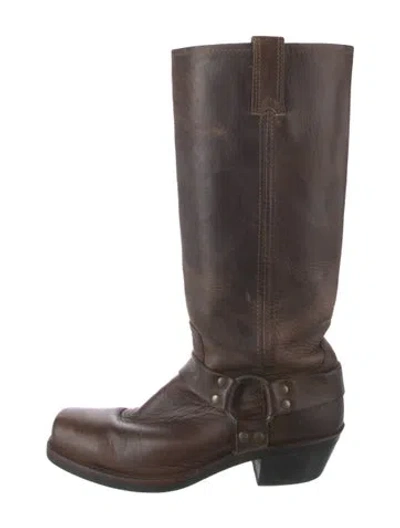 Pre-owned Frye Leather Moto Boots In Brown