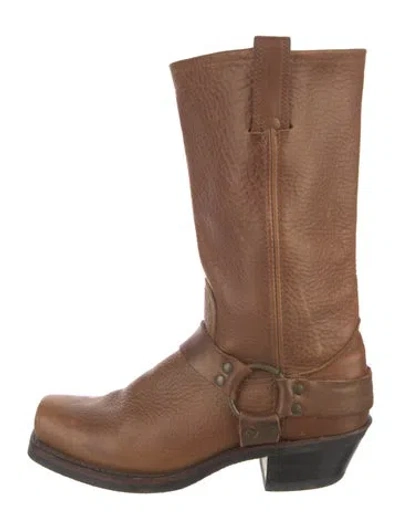 Pre-owned Frye Leather Moto Boots In Brown