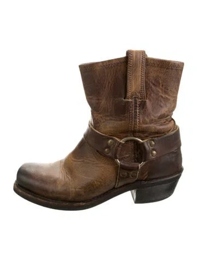Pre-owned Frye Leather Moto Boots In Brown