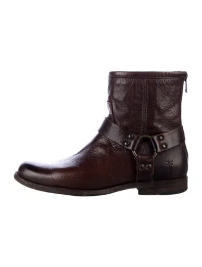 Pre-owned Frye Leather Moto Boots In Brown