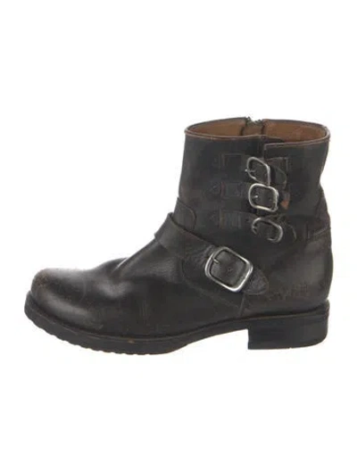 Pre-owned Frye Leather Moto Boots In Brown