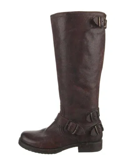 Pre-owned Frye Leather Moto Boots In Brown