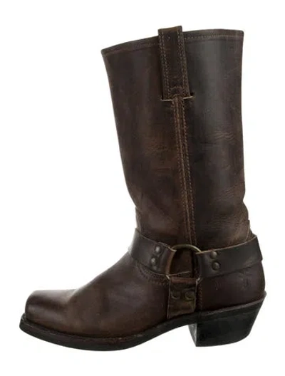 Pre-owned Frye Leather Moto Boots In Brown
