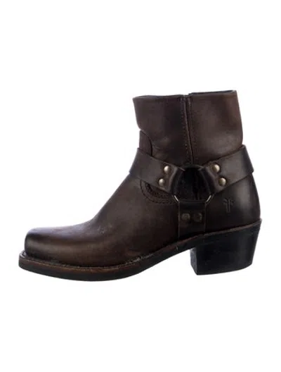 Pre-owned Frye Leather Moto Boots In Brown