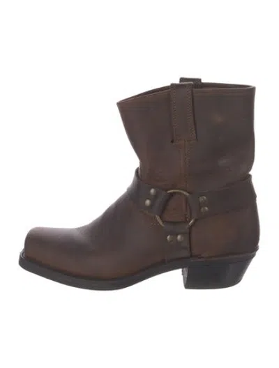 Pre-owned Frye Leather Moto Boots In Brown