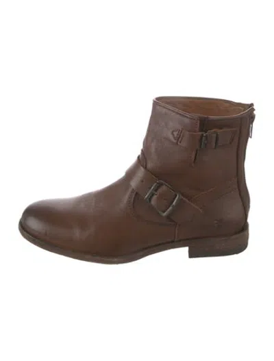 Pre-owned Frye Leather Moto Boots In Brown