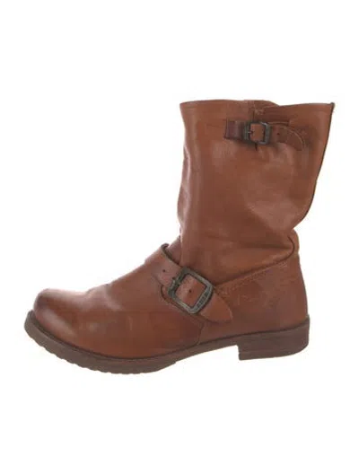Pre-owned Frye Leather Moto Boots In Brown