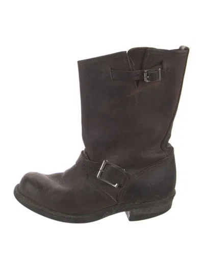 Pre-owned Frye Leather Moto Boots In Brown