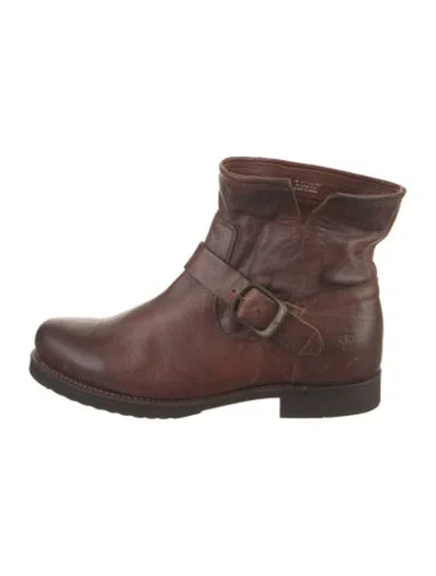 Pre-owned Frye Leather Moto Boots In Brown