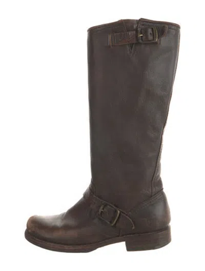 Pre-owned Frye Leather Moto Boots In Brown