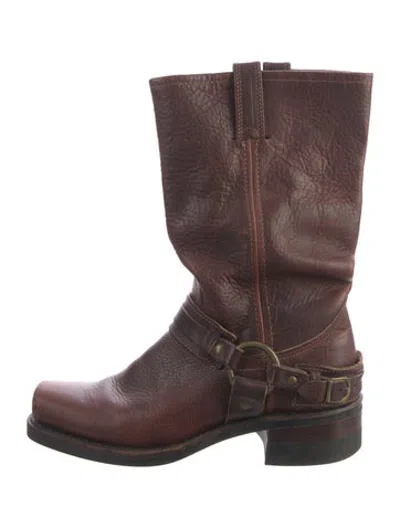 Pre-owned Frye Leather Moto Boots In Brown
