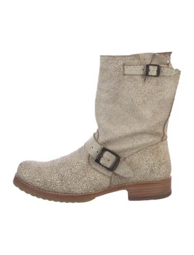 Pre-owned Frye Leather Moto Boots In Brown