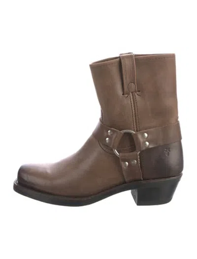 Pre-owned Frye Leather Moto Boots In Brown