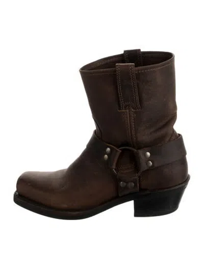 Pre-owned Frye Leather Moto Boots In Brown