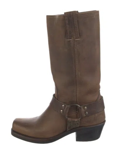 Pre-owned Frye Leather Moto Boots In Brown