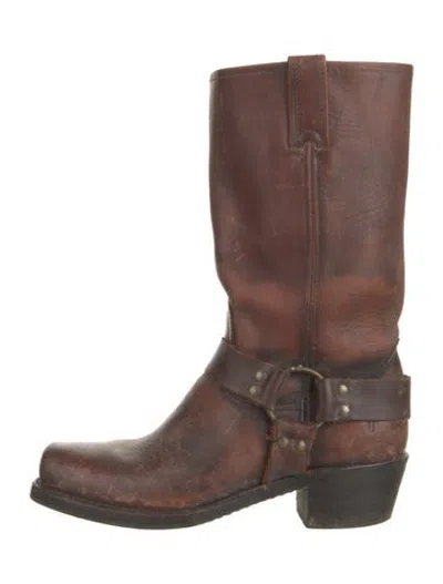 Pre-owned Frye Leather Moto Boots In Brown