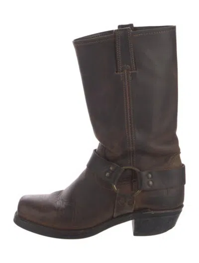 Pre-owned Frye Leather Moto Boots In Brown