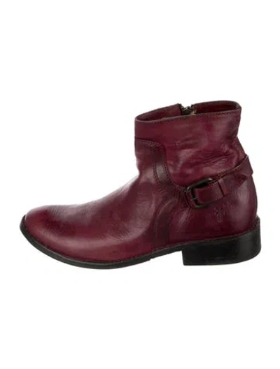 Pre-owned Frye Leather Moto Boots In Burgundy