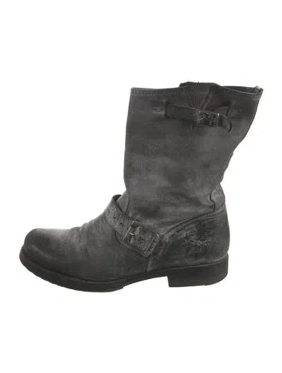Pre-owned Frye Leather Moto Boots In Gray
