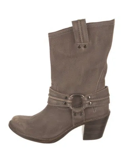 Pre-owned Frye Leather Moto Boots In Gray