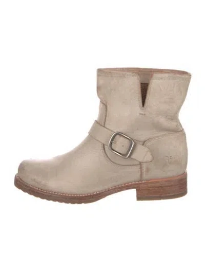 Pre-owned Frye Leather Moto Boots In Gray