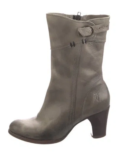 Pre-owned Frye Leather Moto Boots In Gray
