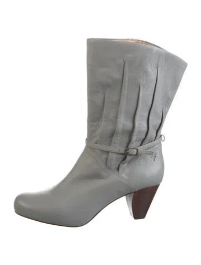 Pre-owned Frye Leather Moto Boots In Gray