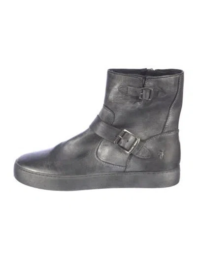 Pre-owned Frye Leather Moto Boots In Gray