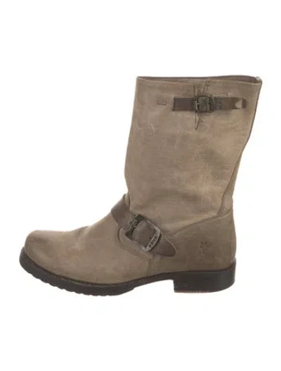 Pre-owned Frye Leather Moto Boots In Green