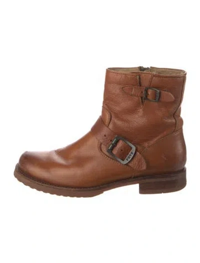 Pre-owned Frye Leather Moto Boots In Neutral