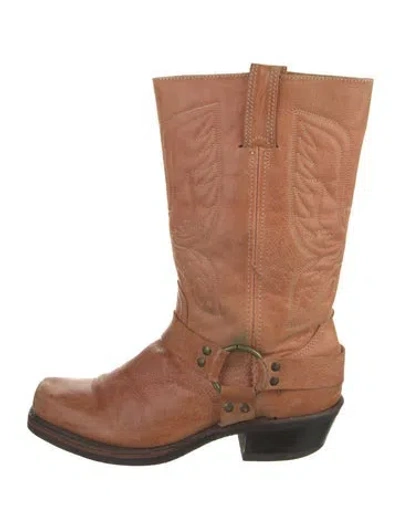 Pre-owned Frye Leather Moto Boots In Neutral
