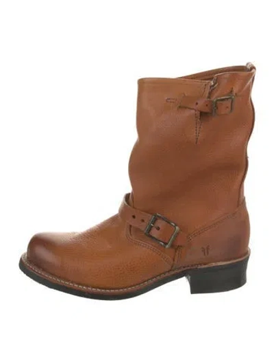 Pre-owned Frye Leather Moto Boots In Neutral