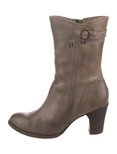 Pre-owned Frye Leather Moto Boots In Neutral
