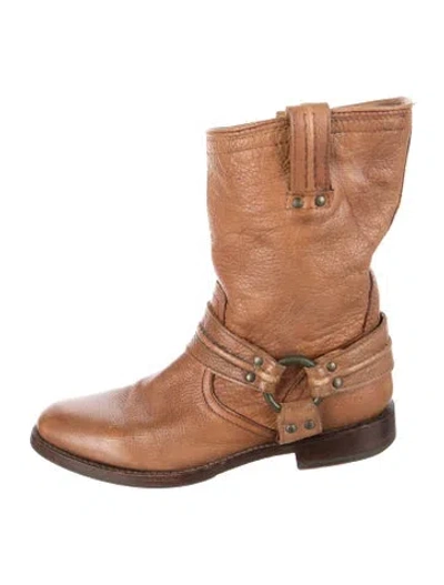 Pre-owned Frye Leather Moto Boots In Neutral