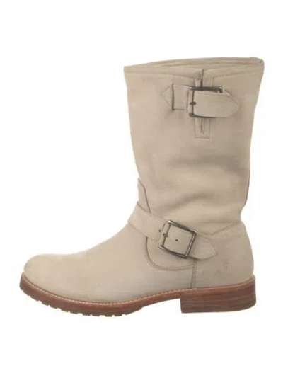 Pre-owned Frye Leather Moto Boots In Neutrals