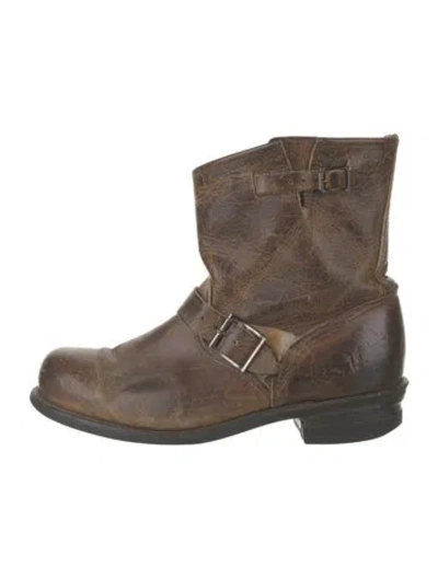 Pre-owned Frye Leather Moto Boots In Neutrals