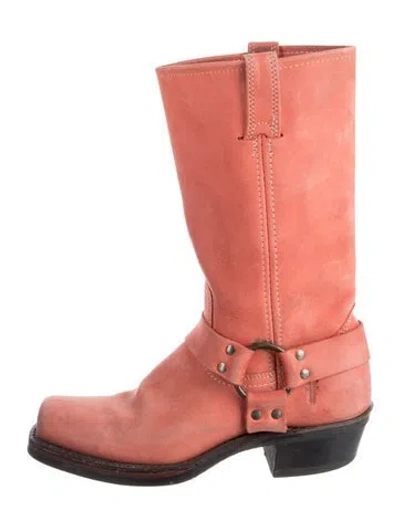 Pre-owned Frye Leather Moto Boots In Orange